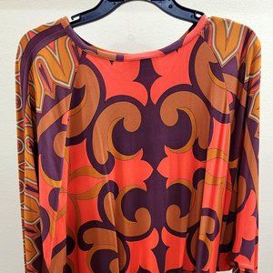 Orange Patterned Long Sleeve Mini Dress